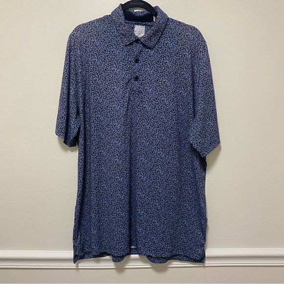 Callaway Mens Large Golf Polo Shirt Opti Dri Blue Floral All Over Print Logo - Picture 1 of 6